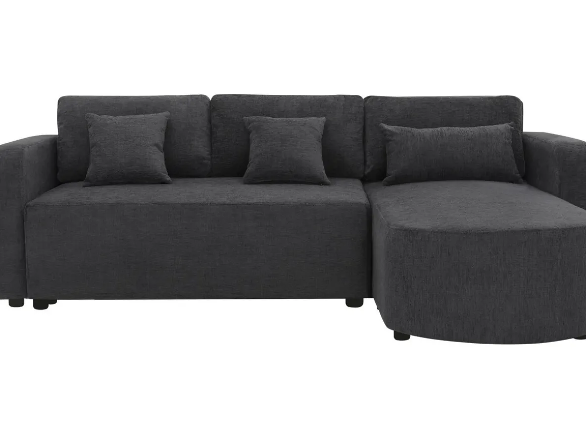 Canapé d'angle convertible/réversible en tissu "Charles" - 3 places - Noir