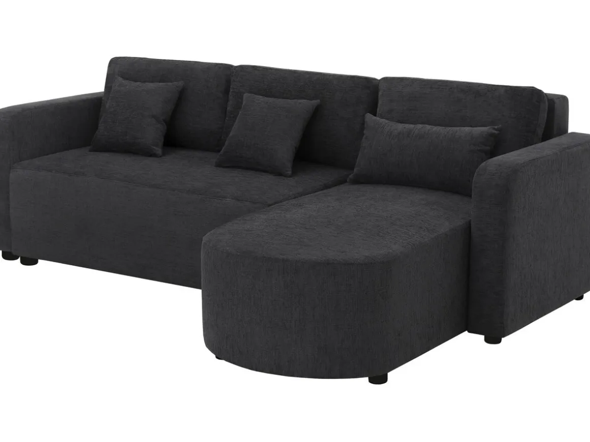 Canapé d'angle convertible/réversible en tissu "Charles" - 3 places - Noir
