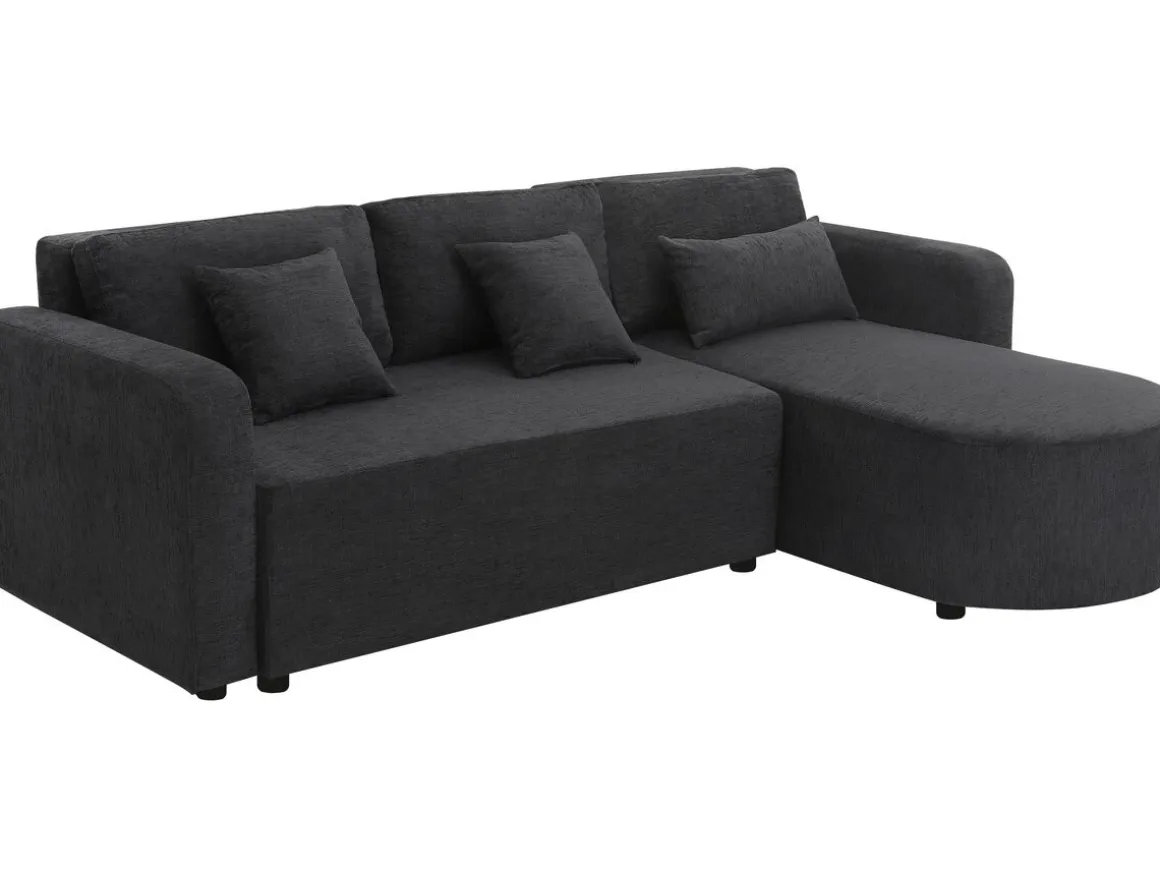 Canapé d'angle convertible/réversible en tissu "Charles" - 3 places - Noir