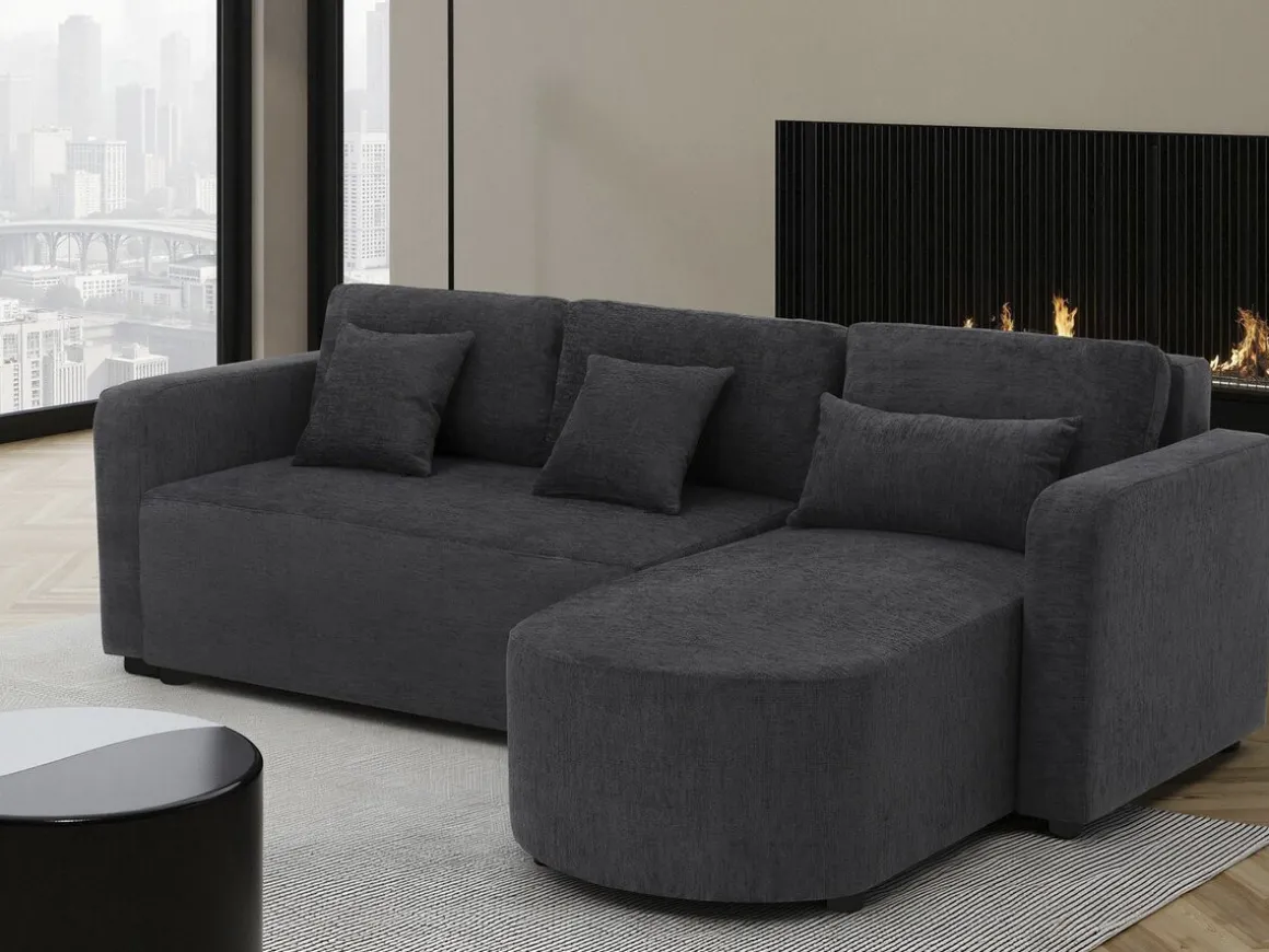 Canapé d'angle convertible/réversible en tissu "Charles" - 3 places - Noir