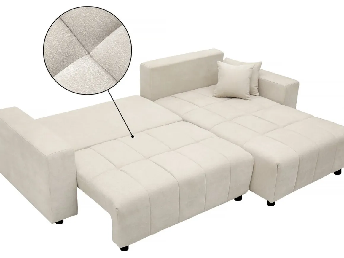 Canapé d'angle convertible style bubble tissu chenille "George" 4 places - Beige
