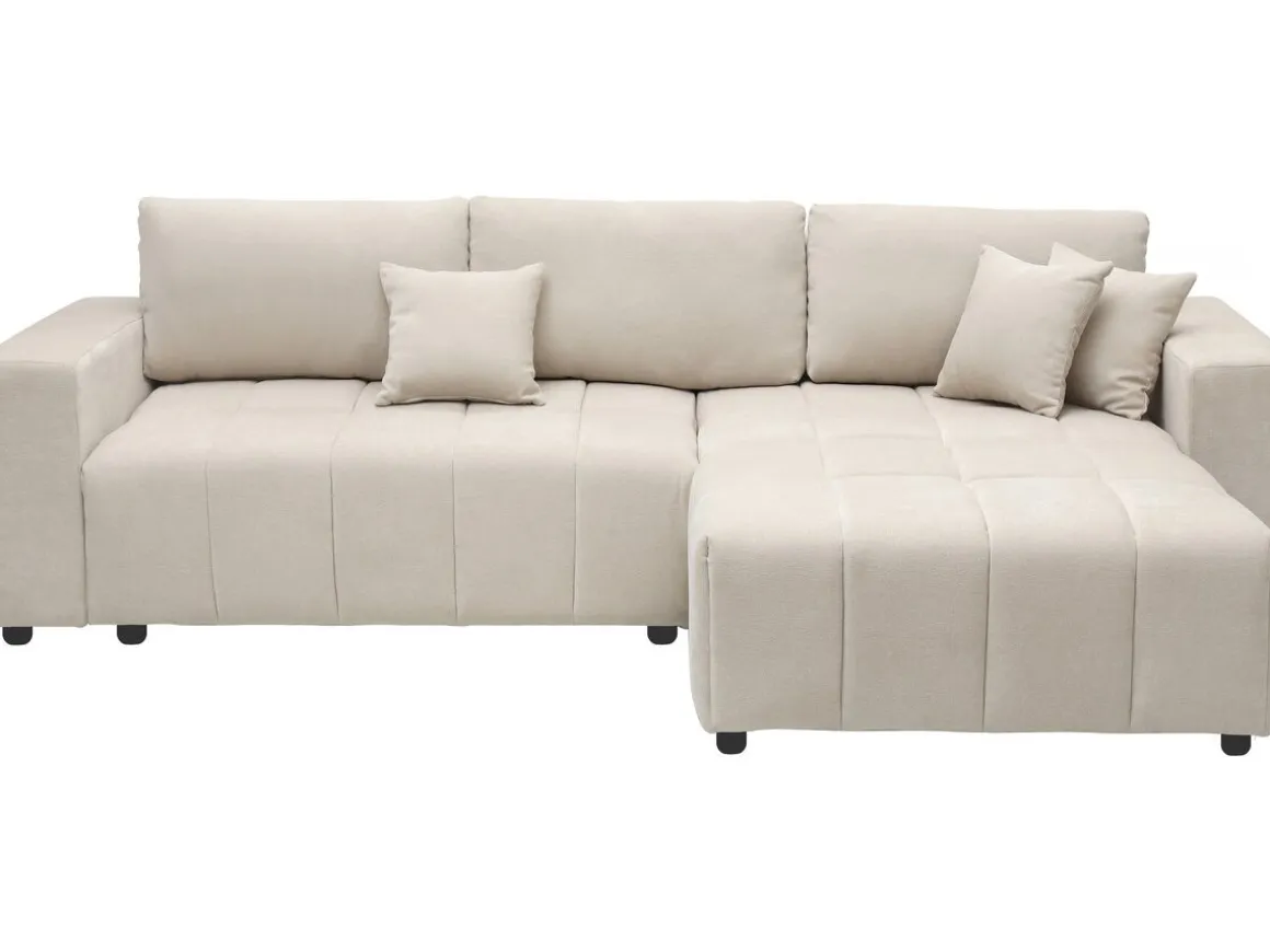 Canapé d'angle convertible style bubble tissu chenille "George" 4 places - Beige