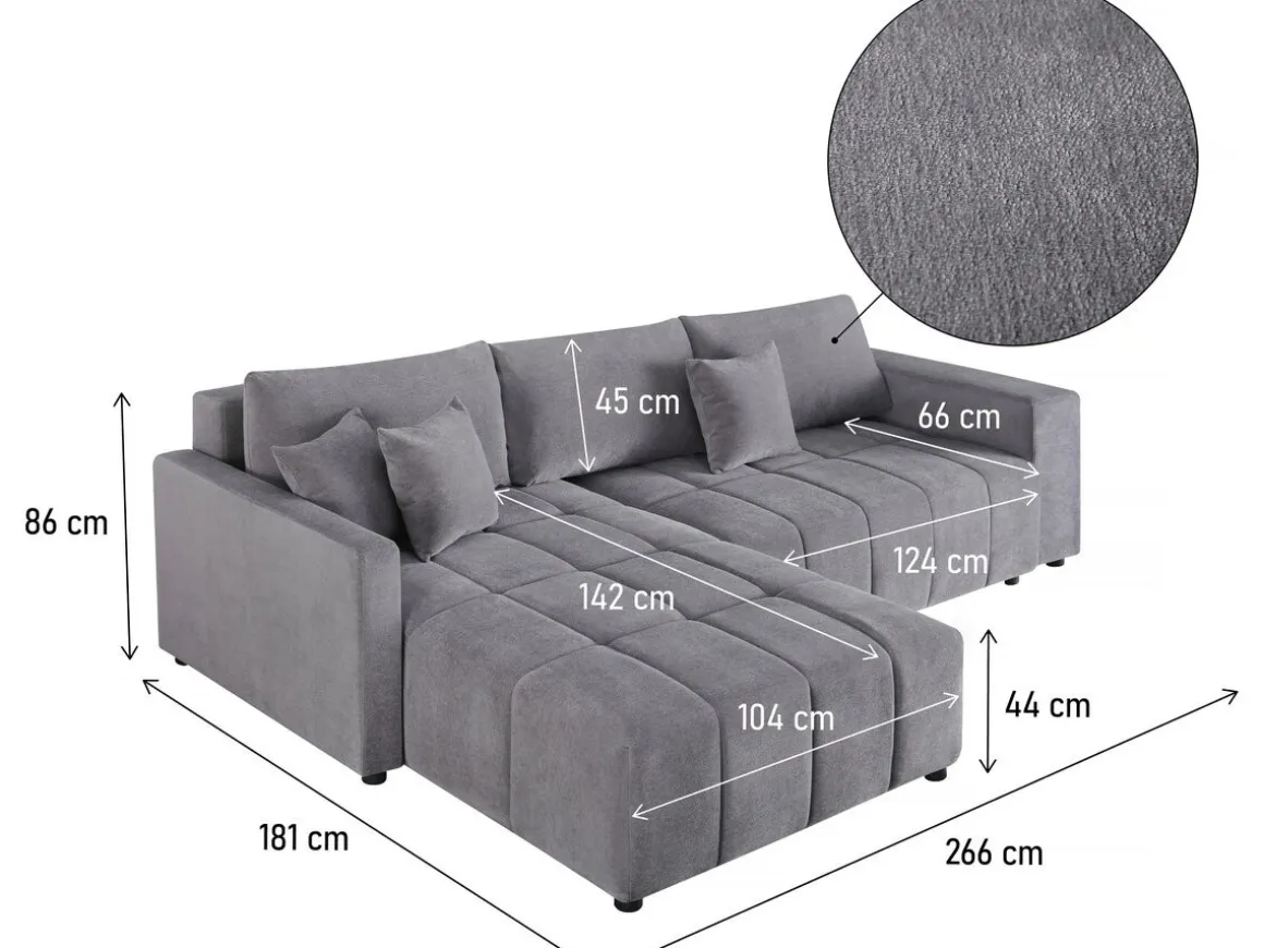 Canapé d'angle convertible tissu chenille 3 places - "Trocadero" - Gris