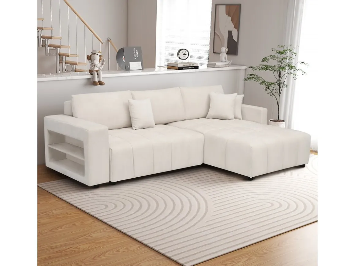 Canapé d'angle convertible tissu chenille 3 places - "Trocadero" - Crème