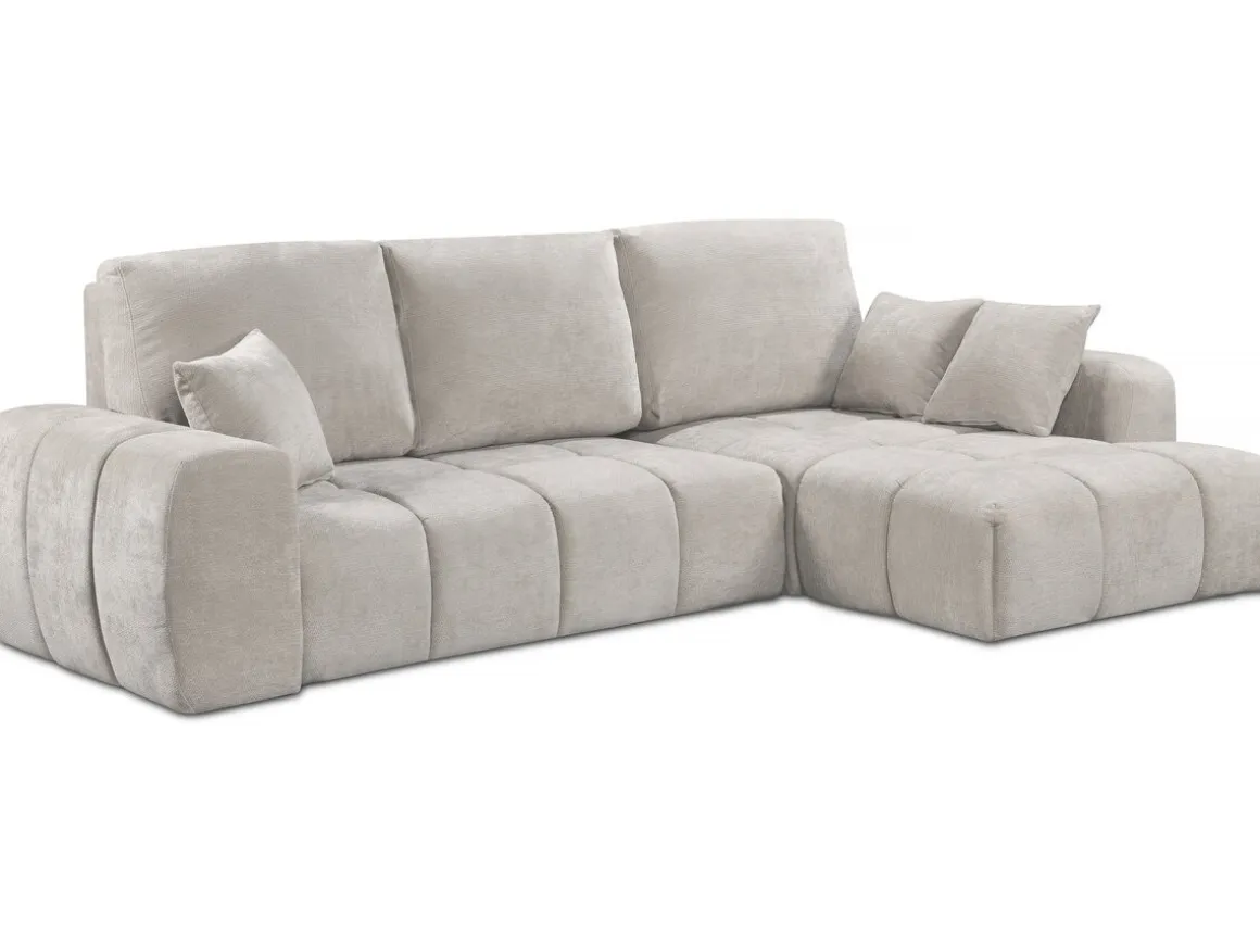 Canapé d'angle droit convertible en tissu chenille "Verneuil" - 3 places - Beige