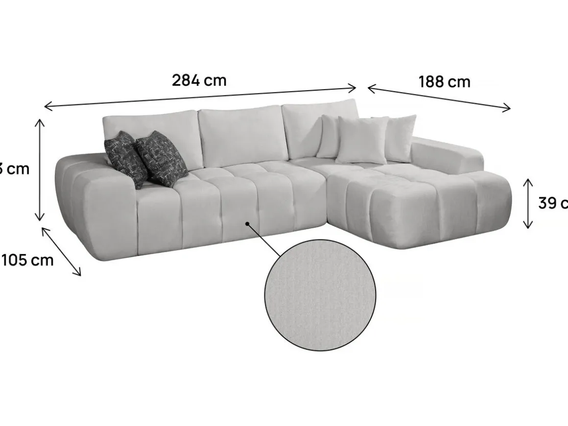 Canapé d'angle droit en tissu style bubble "Sidonie" - 4 places - Gris