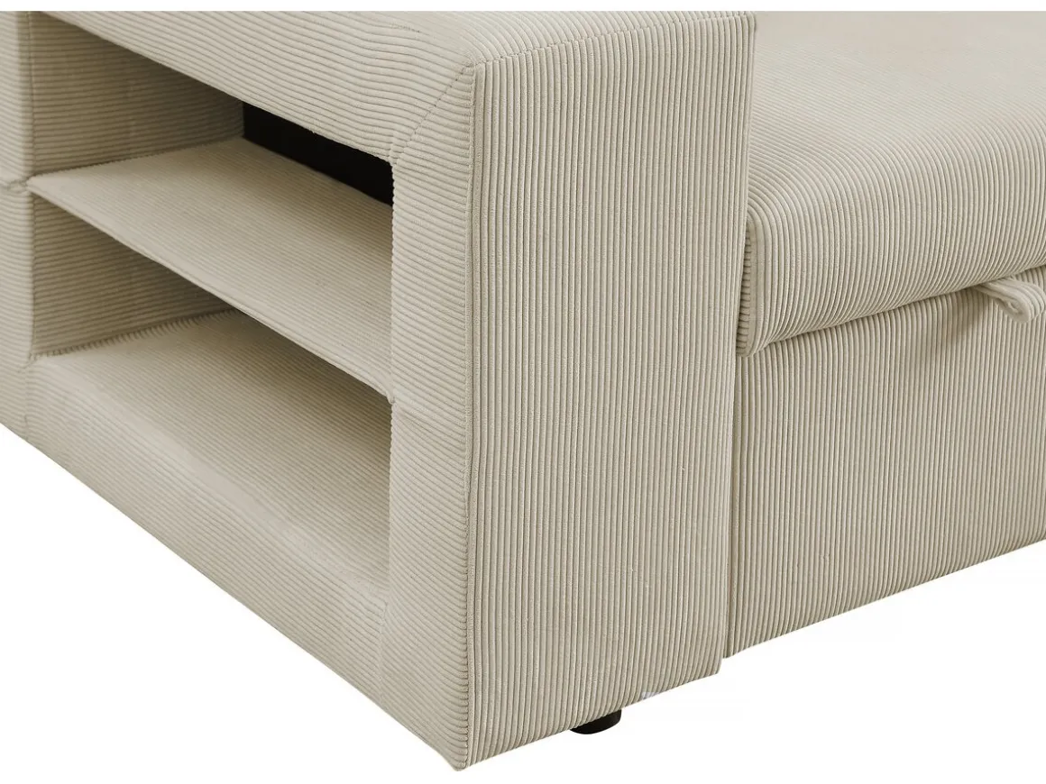 Canapé d'angle en velours côtelé convertible/réversible "Axel" - 3 places - Beige