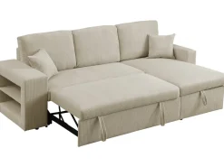 Canapé d'angle en velours côtelé convertible/réversible "Axel" - 3 places - Beige