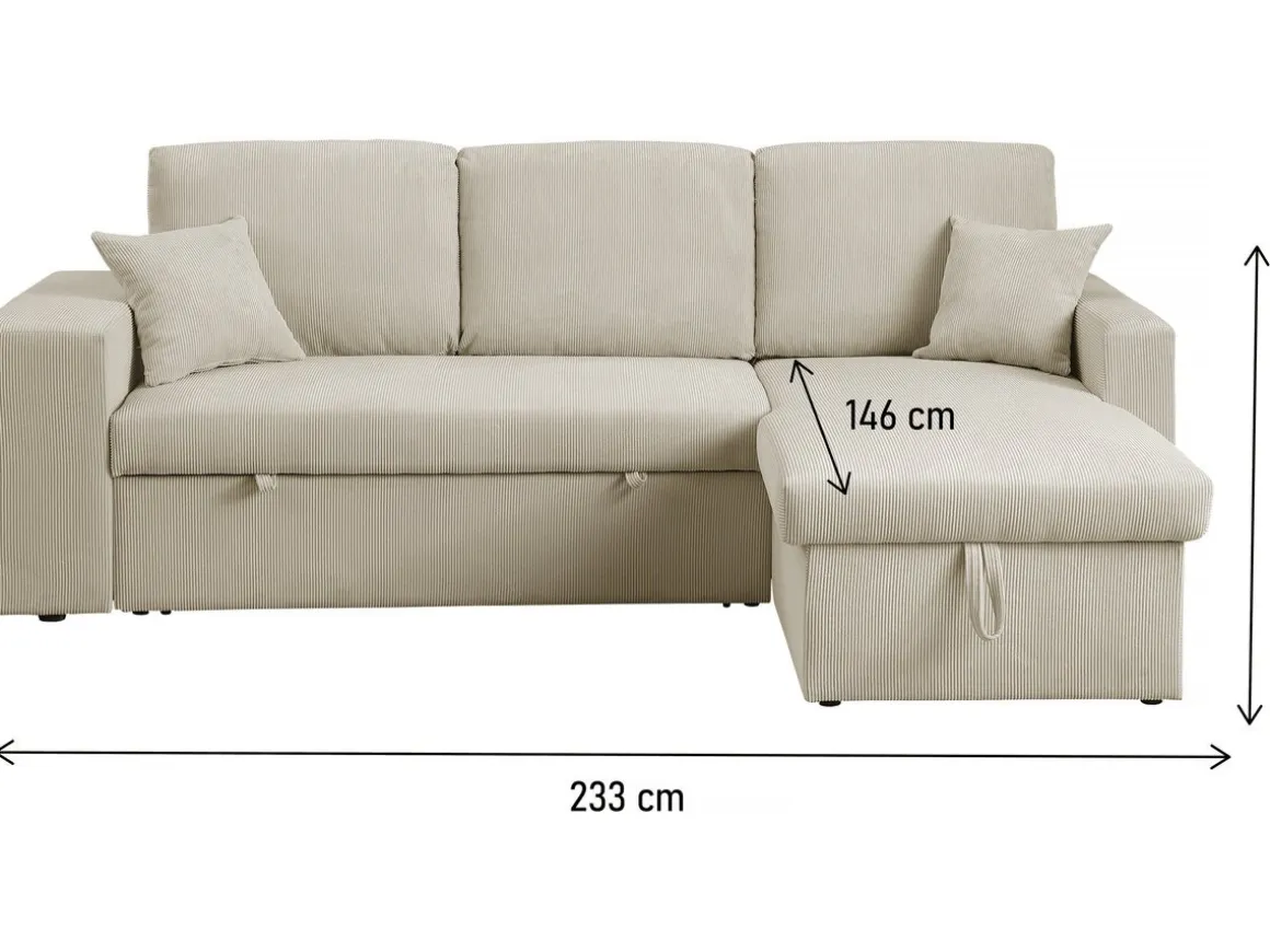 Canapé d'angle en velours côtelé convertible/réversible "Axel" - 3 places - Beige