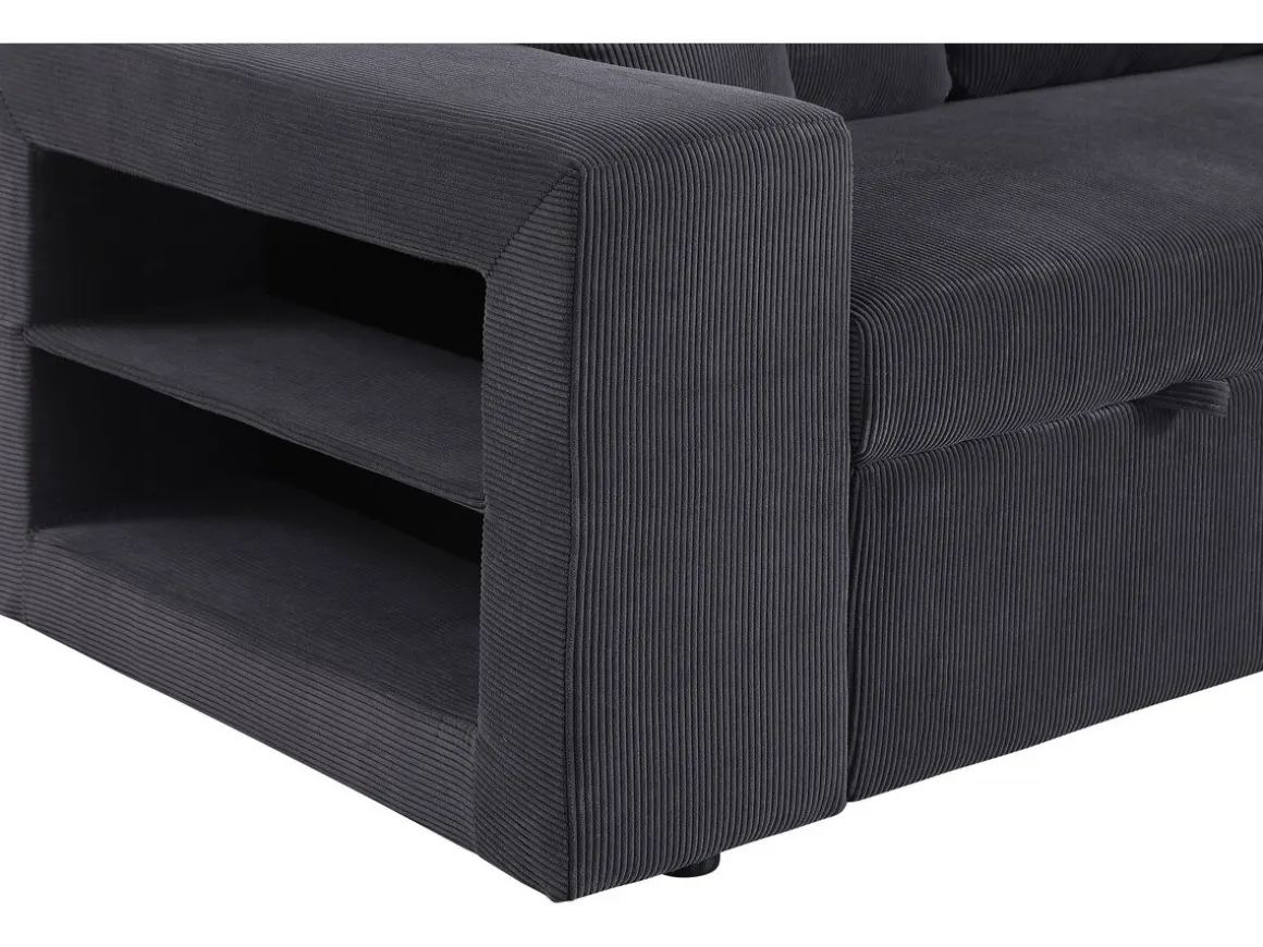 Canapé d'angle en velours côtelé convertible/réversible "Axel" - 3 places - Gris