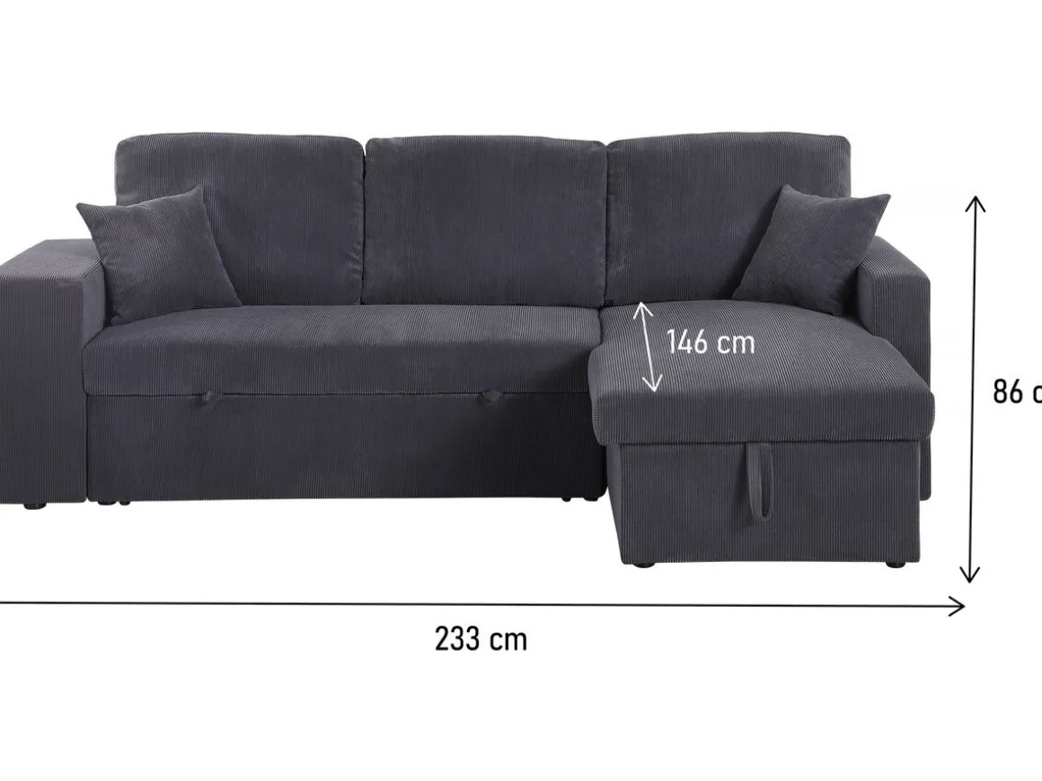Canapé d'angle en velours côtelé convertible/réversible "Axel" - 3 places - Gris