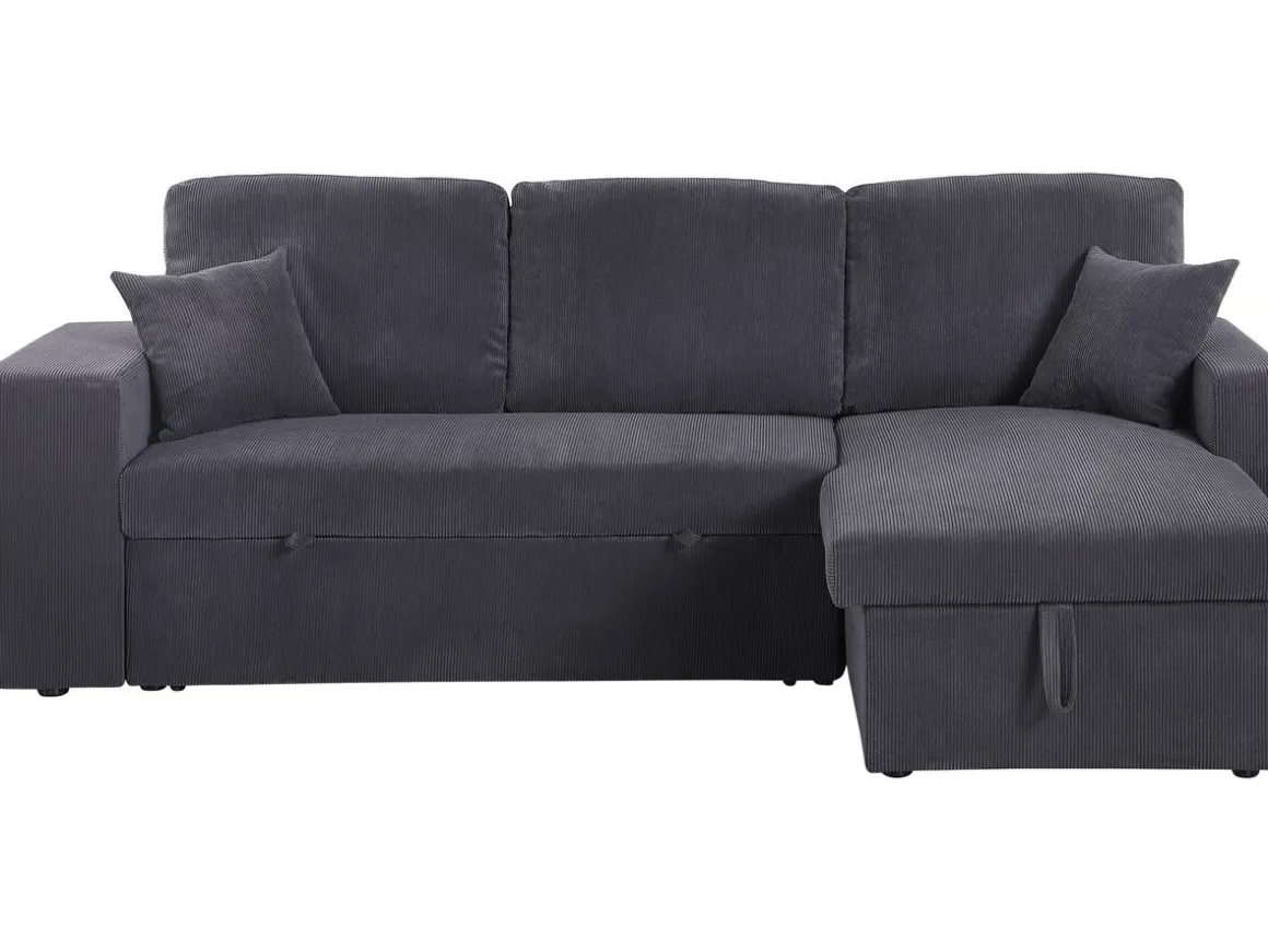 Canapé d'angle en velours côtelé convertible/réversible "Axel" - 3 places - Gris