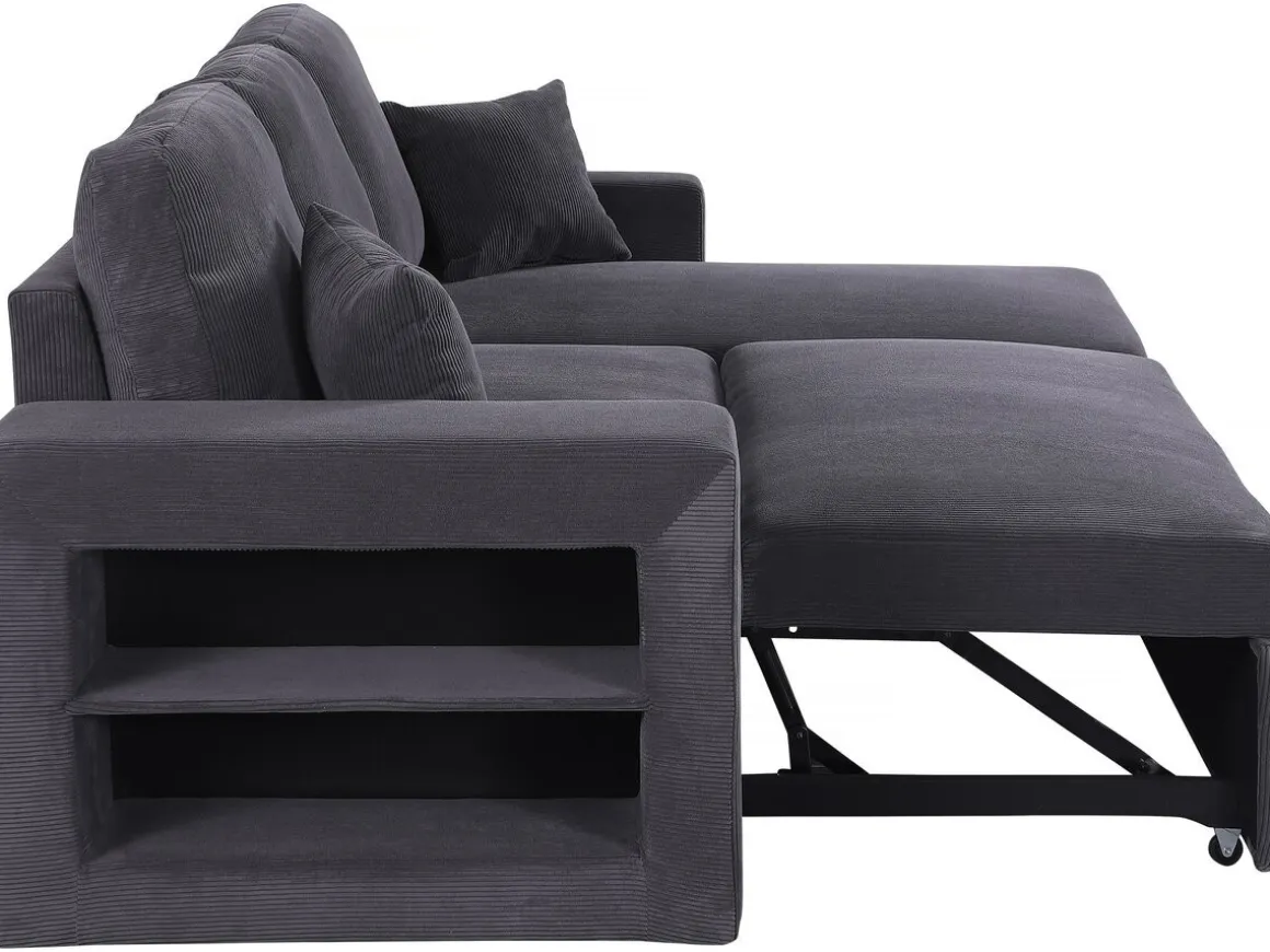 Canapé d'angle en velours côtelé convertible/réversible "Axel" - 3 places - Gris