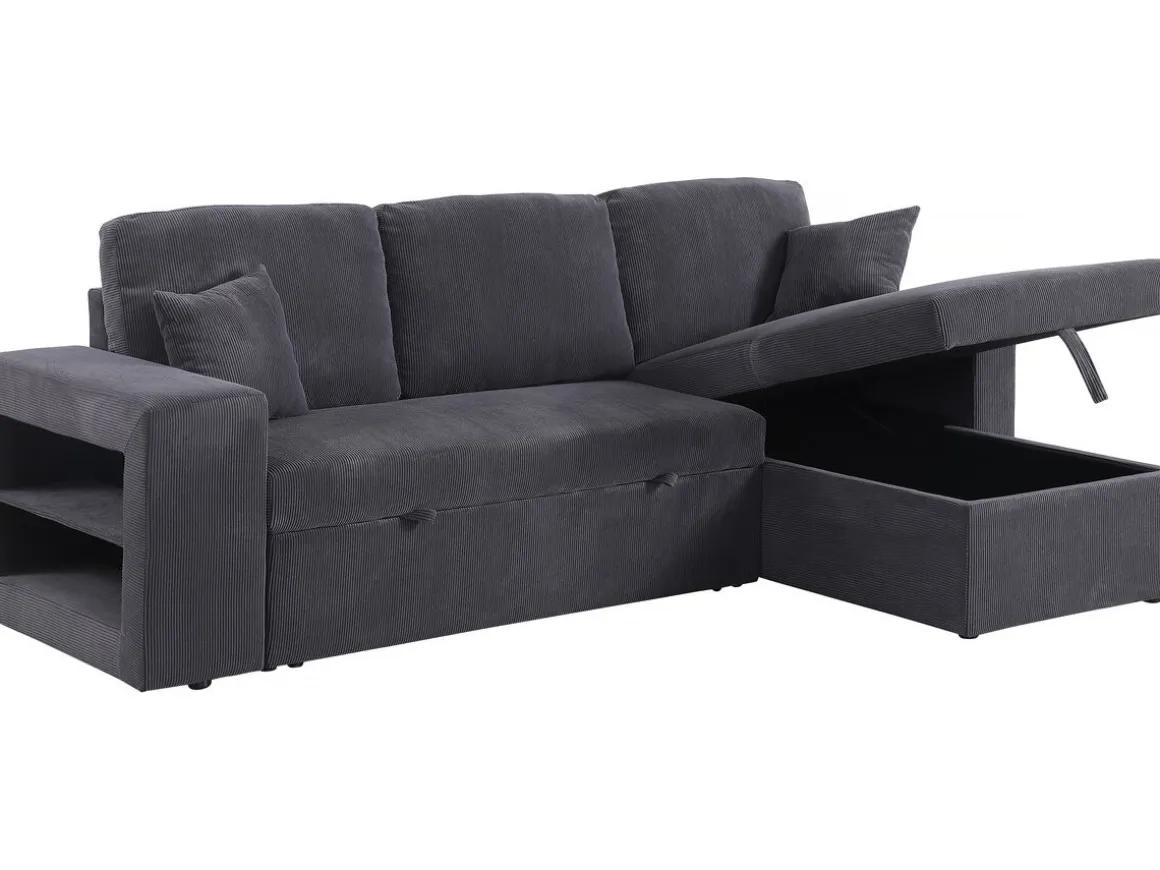Canapé d'angle en velours côtelé convertible/réversible "Axel" - 3 places - Gris