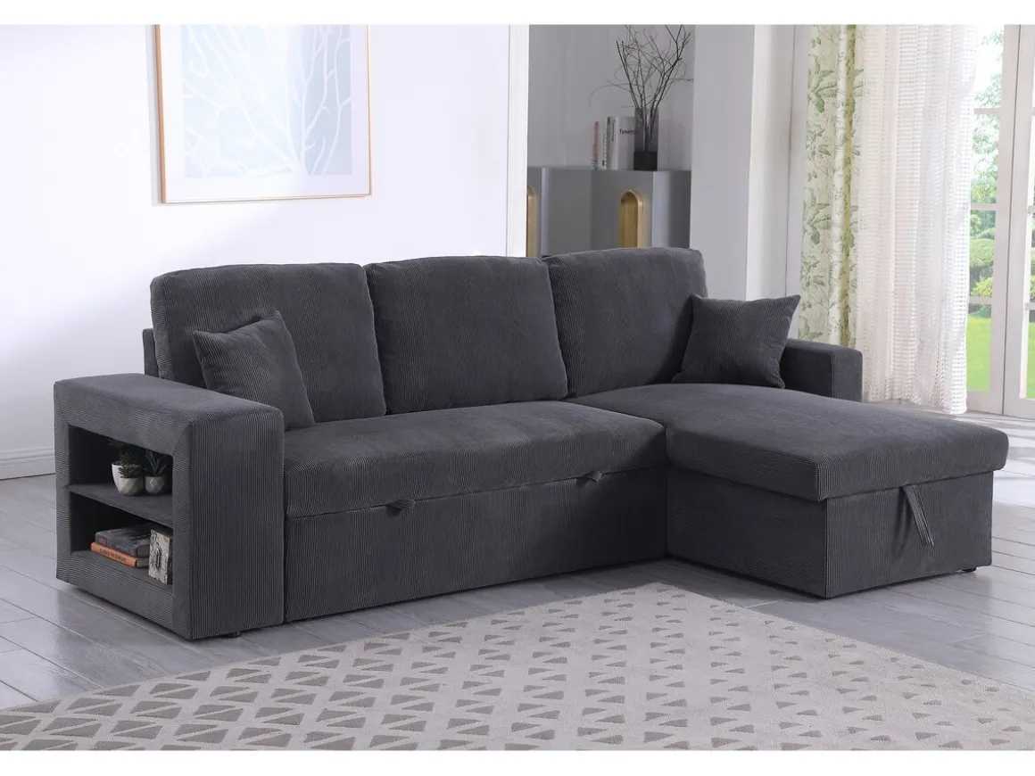 Canapé d'angle en velours côtelé convertible/réversible "Axel" - 3 places - Gris