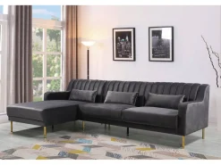 Canapé d'angle en velours "Oliver" - 275 x 161 x 81 cm - 5 places - Gris - Angle gauche