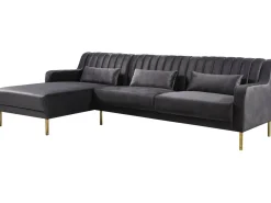 Canapé d'angle en velours "Oliver" - 275 x 161 x 81 cm - 5 places - Gris - Angle gauche