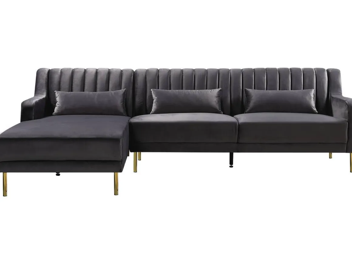 Canapé d'angle en velours "Oliver" - 275 x 161 x 81 cm - 5 places - Gris - Angle gauche