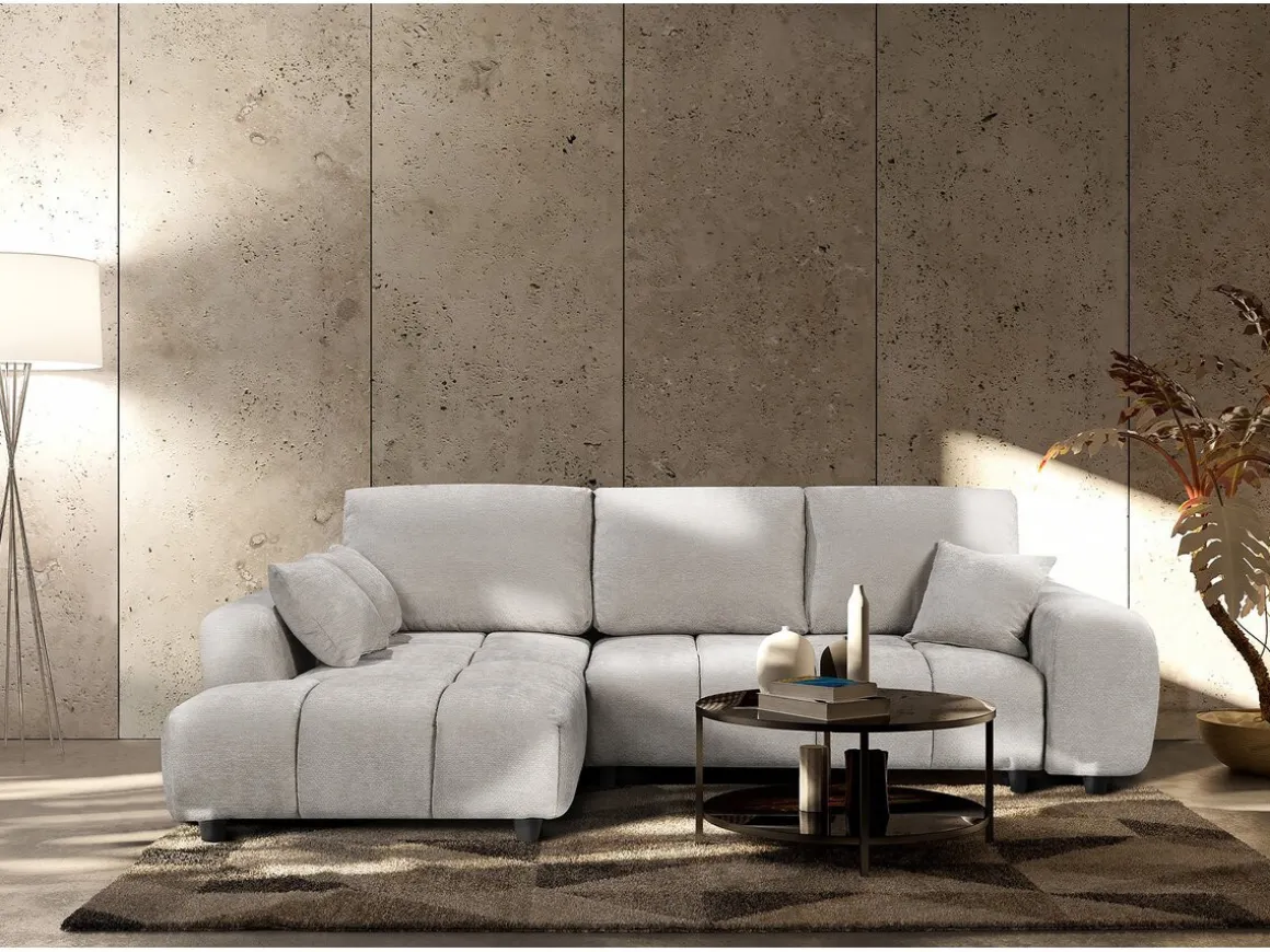 Canapé d'angle gauche convertible en tissu chenille "Verneuil" - 3 places - Beige