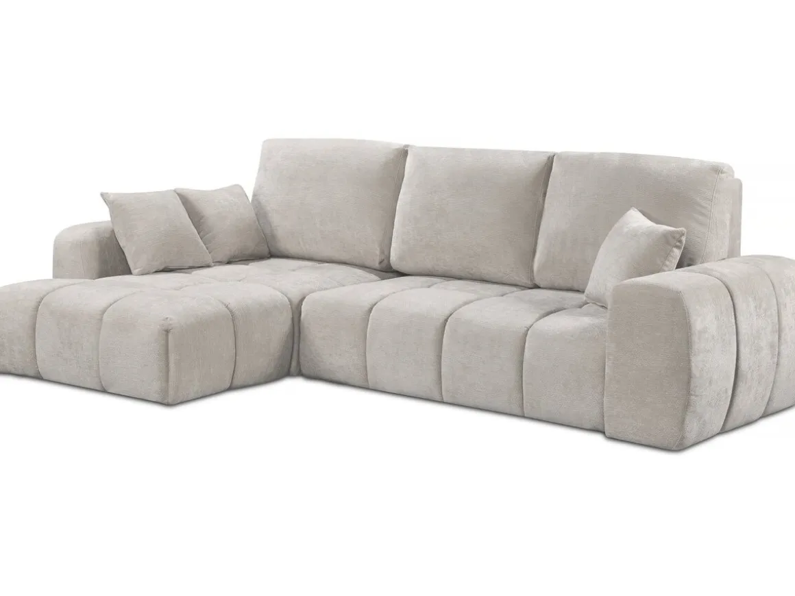 Canapé d'angle gauche convertible en tissu chenille "Verneuil" - 3 places - Beige