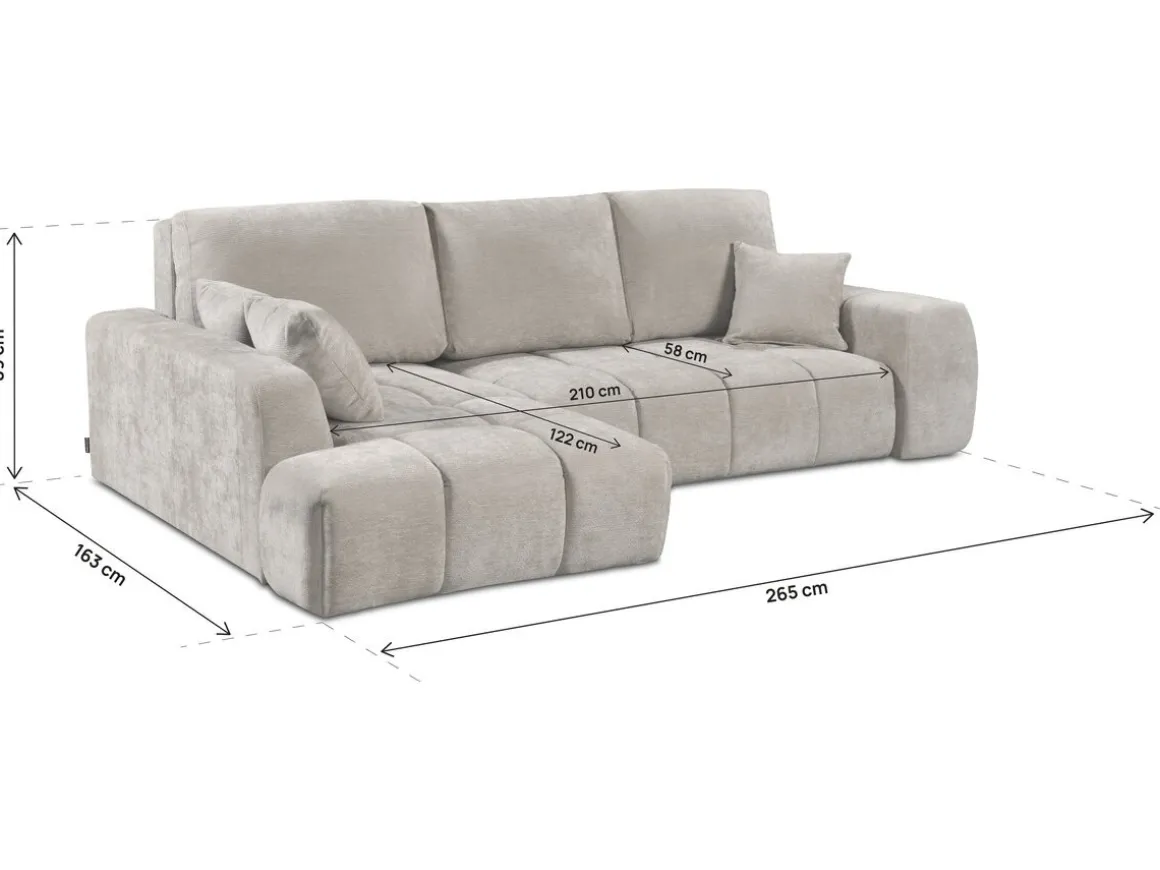 Canapé d'angle gauche convertible en tissu chenille "Verneuil" - 3 places - Beige