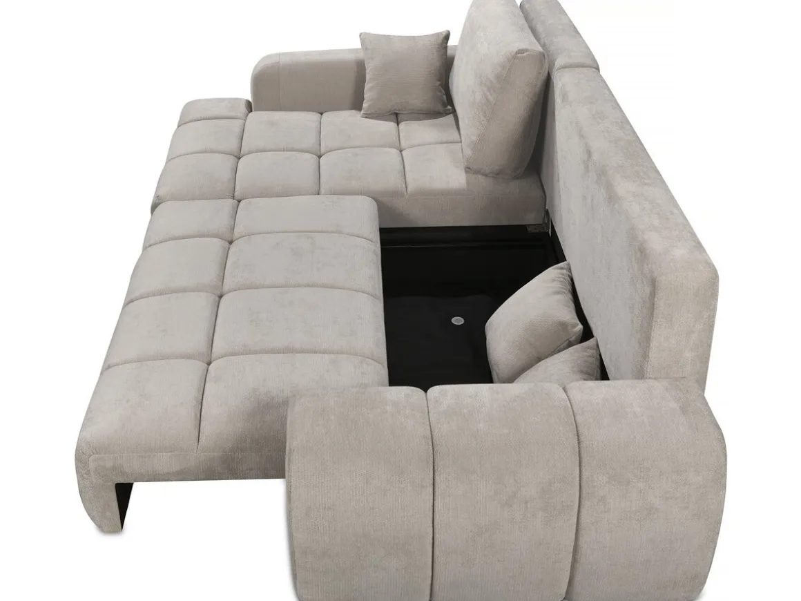Canapé d'angle gauche convertible en tissu chenille "Verneuil" - 3 places - Beige