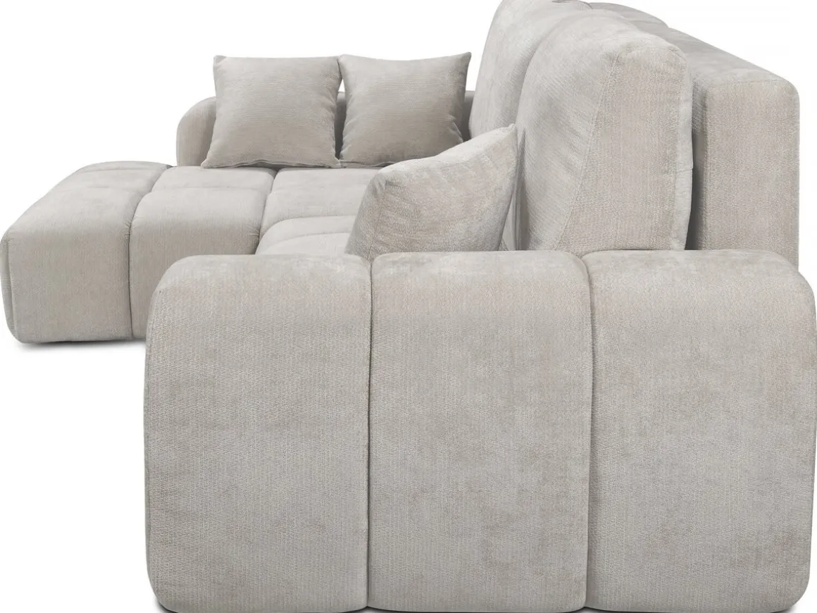 Canapé d'angle gauche convertible en tissu chenille "Verneuil" - 3 places - Beige