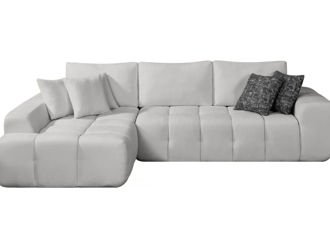 Canapé d'angle gauche en tissu style bubble "Sidonie" - 4 places - Gris