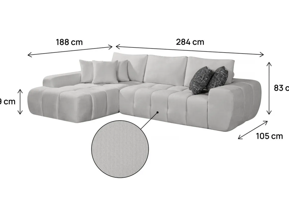 Canapé d'angle gauche en tissu style bubble "Sidonie" - 4 places - Gris