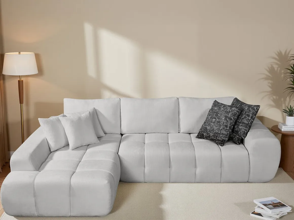 Canapé d'angle gauche en tissu style bubble "Sidonie" - 4 places - Gris