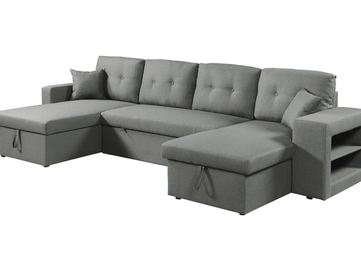 Canapé d'angle panoramique convertible en tissu "Axel" - 4 places - Gris