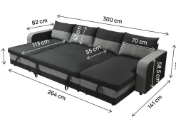 Canapé d'angle panoramique convertible en tissu
