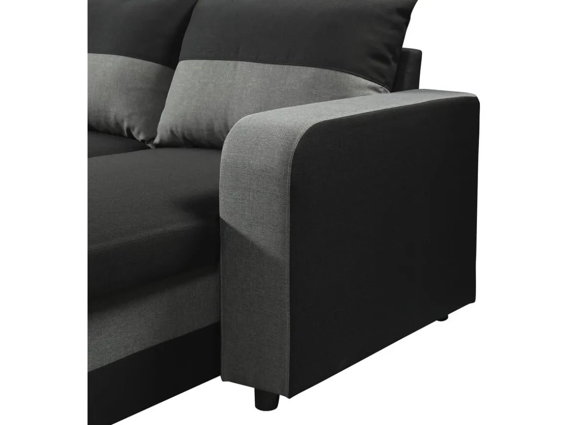 Canapé d'angle panoramique convertible en tissu "Victor" - 4 places - Noir