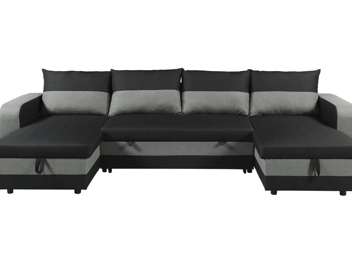 Canapé d'angle panoramique convertible en tissu "Victor" - 4 places - Noir
