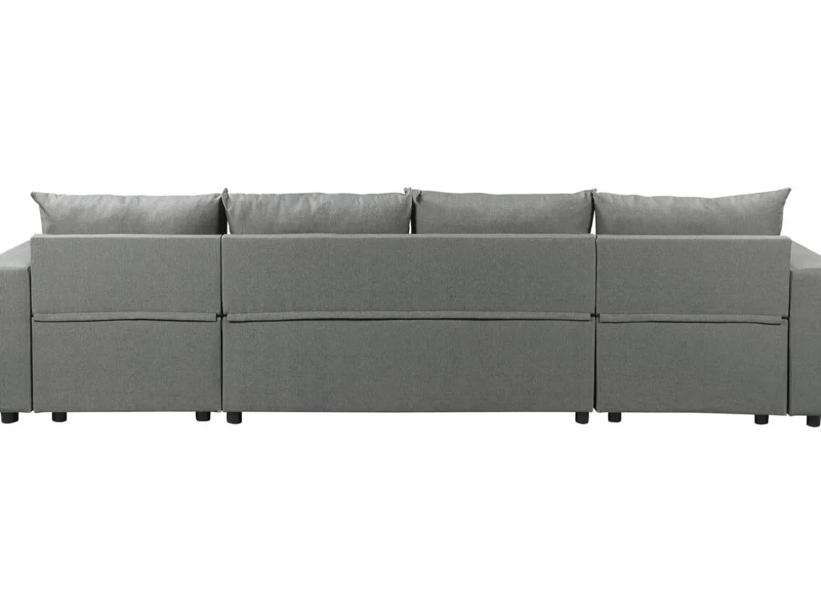 Canapé d'angle panoramique convertible en tissu "Victor" - 4 places - Gris