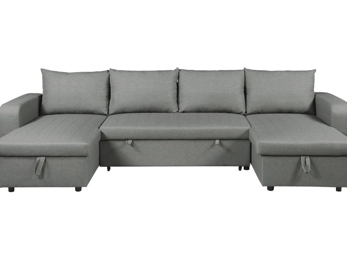 Canapé d'angle panoramique convertible en tissu "Victor" - 4 places - Gris