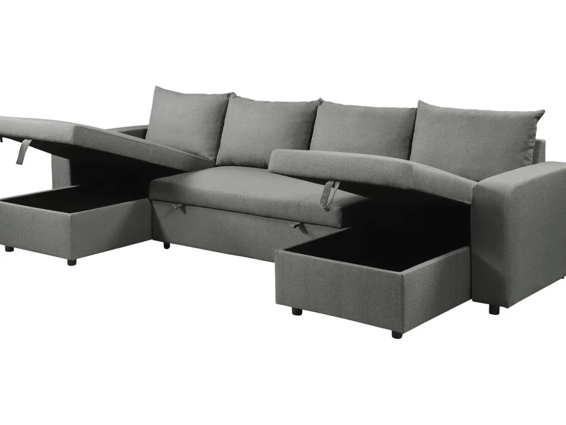 Canapé d'angle panoramique convertible en tissu "Victor" - 4 places - Gris
