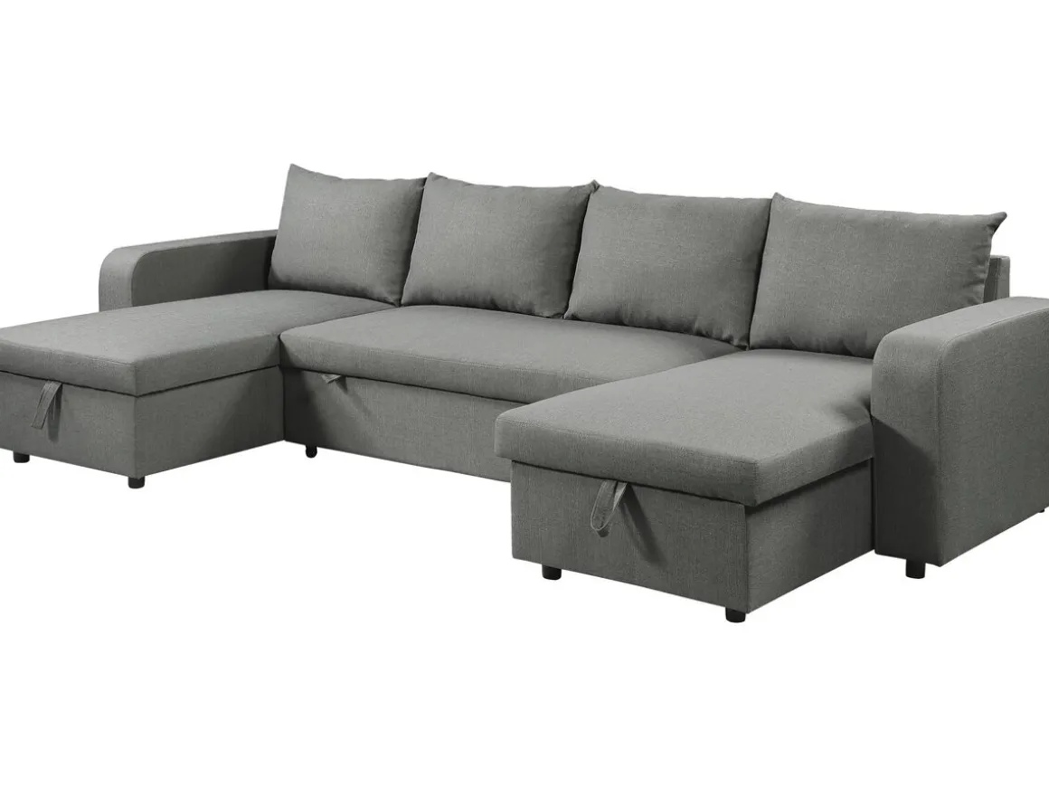 Canapé d'angle panoramique convertible en tissu "Victor" - 4 places - Gris