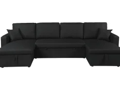 Canapé d'angle panoramique convertible en tissu "Alain" - 4 places - Noir