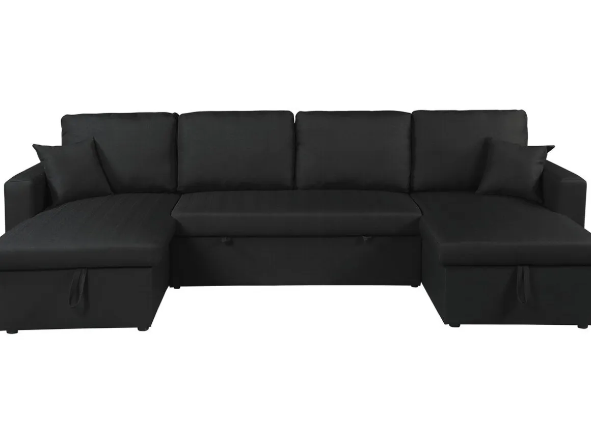 Canapé d'angle panoramique convertible en tissu "Alain" - 4 places - Noir