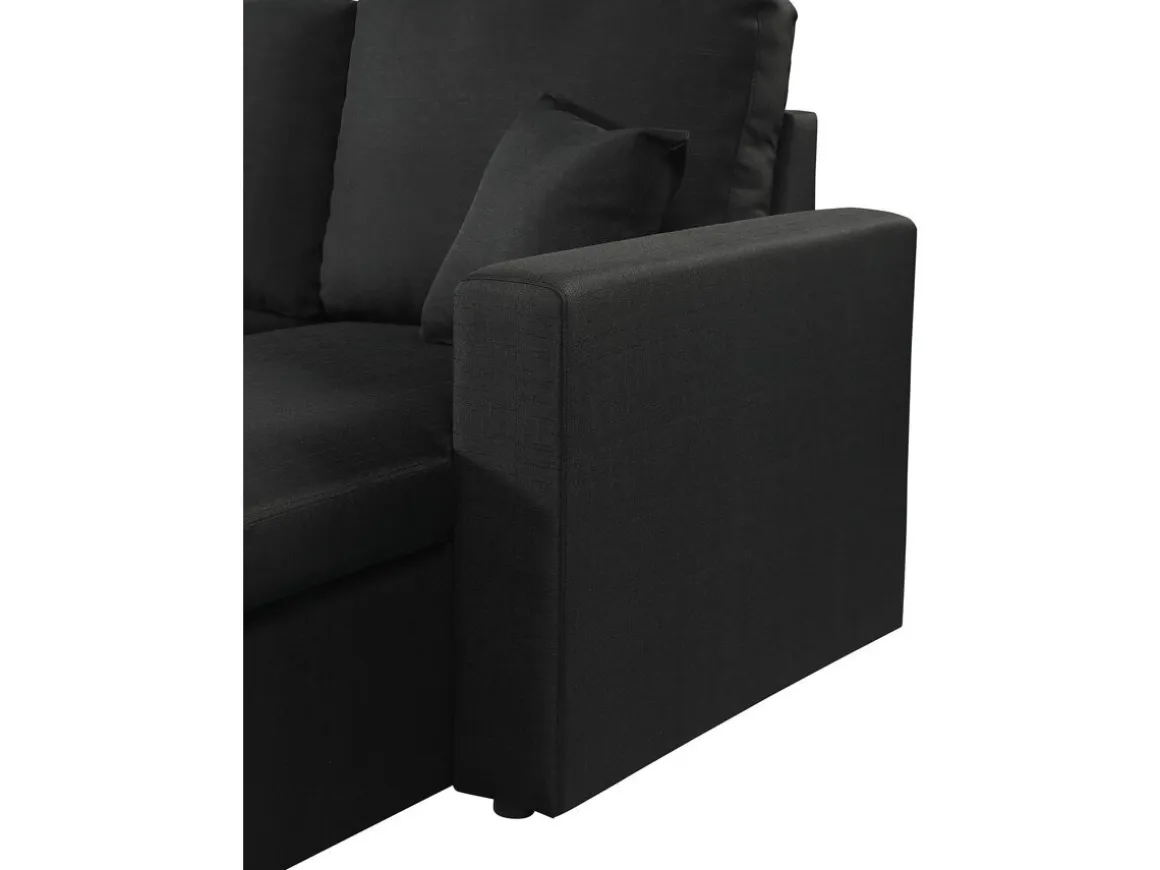 Canapé d'angle panoramique convertible en tissu "Alain" - 4 places - Noir