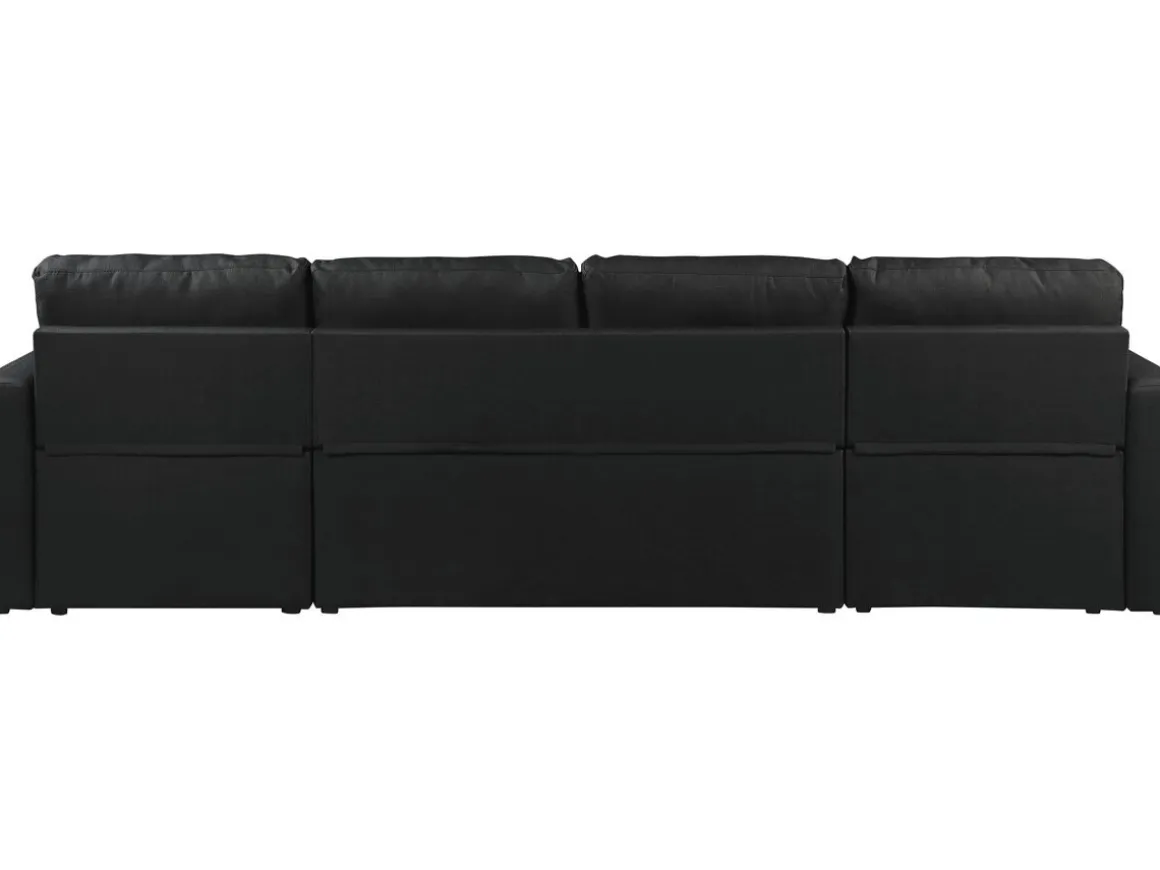 Canapé d'angle panoramique convertible en tissu "Alain" - 4 places - Noir