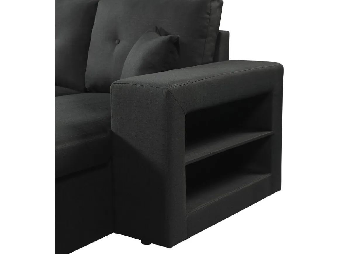 Canapé d'angle panoramique convertible en tissu "Axel" - 4 places - Noir