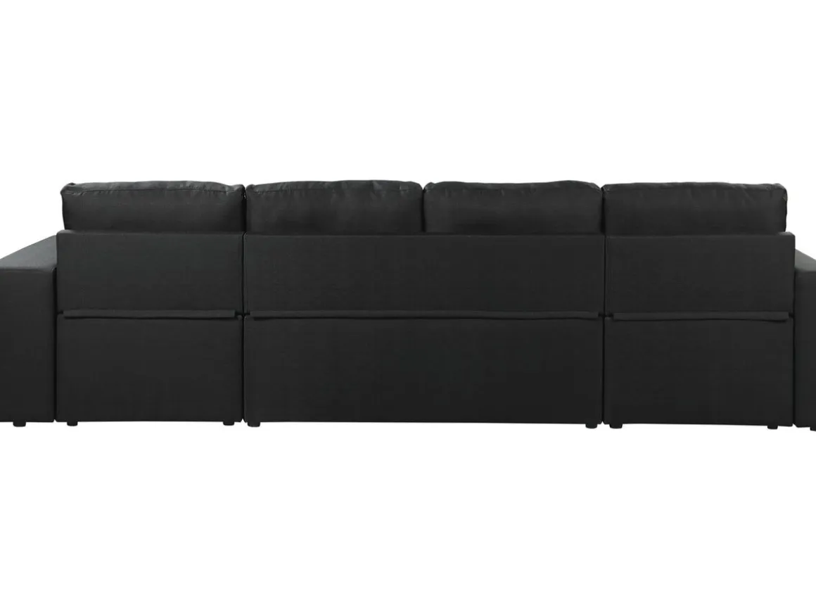 Canapé d'angle panoramique convertible en tissu "Axel" - 4 places - Noir