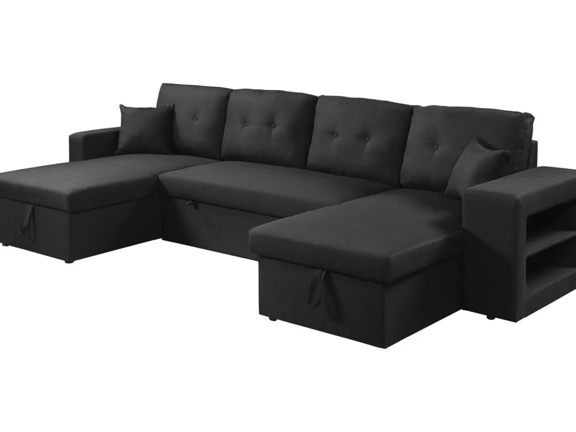 Canapé d'angle panoramique convertible en tissu "Axel" - 4 places - Noir