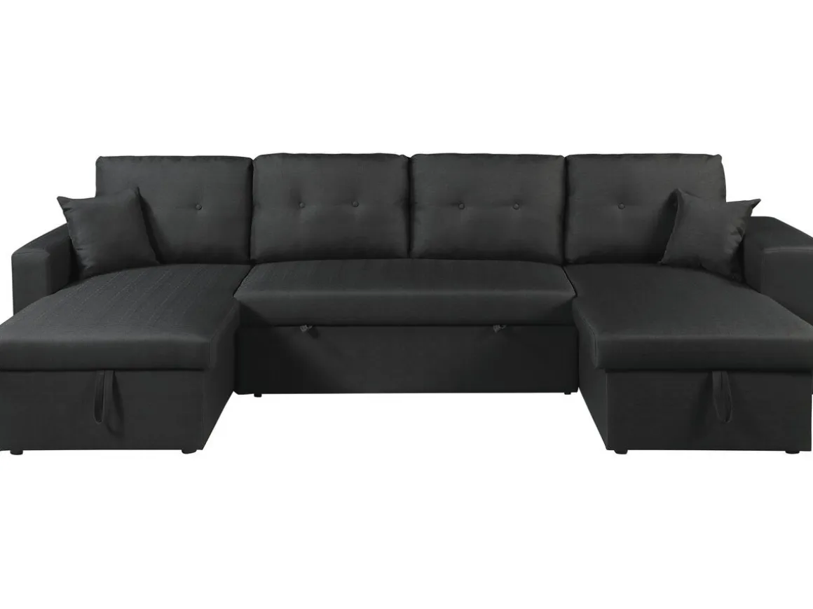 Canapé d'angle panoramique convertible en tissu "Axel" - 4 places - Noir