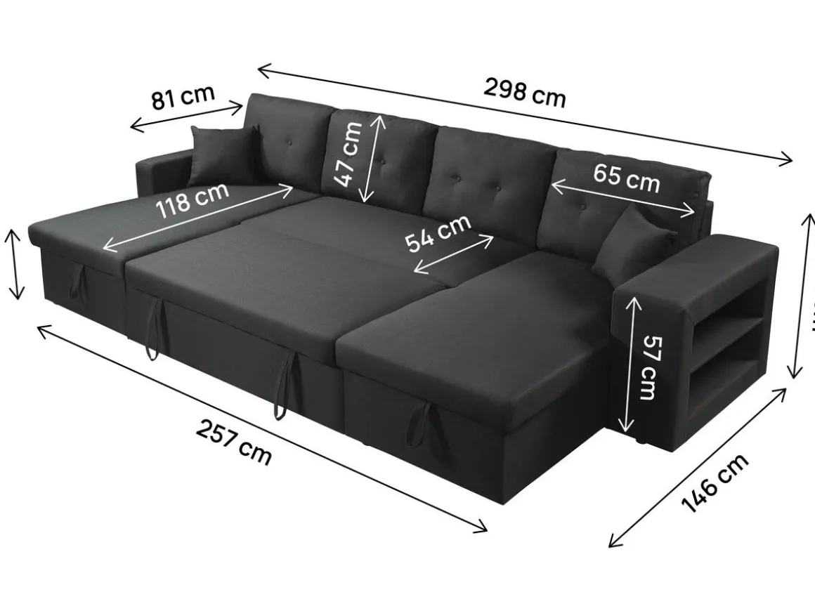 Canapé d'angle panoramique convertible en tissu "Axel" - 4 places - Noir