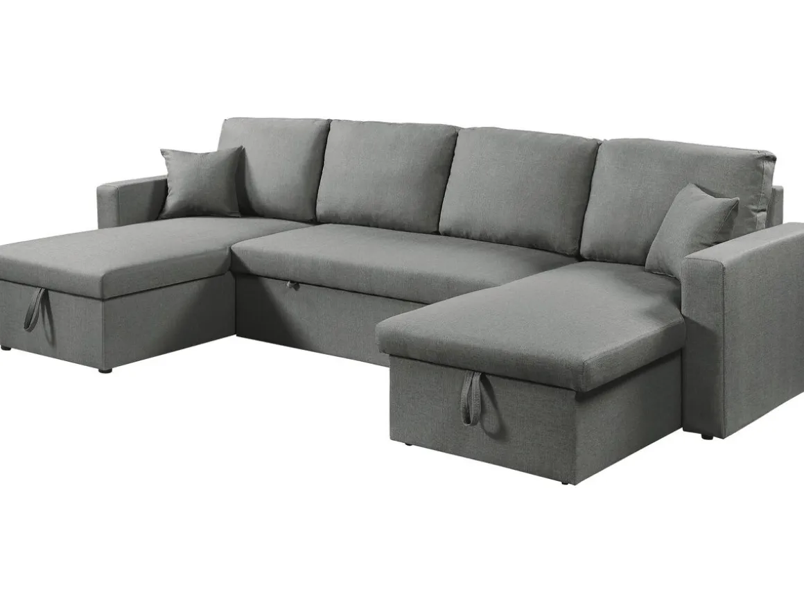 Canapé d'angle panoramique convertible en tissu "Alain" - 4 places - Gris