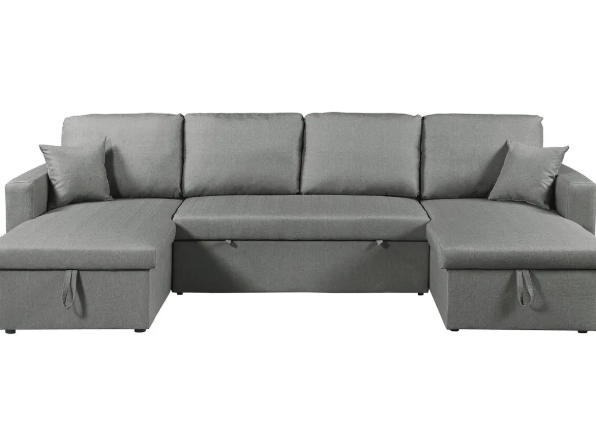 Canapé d'angle panoramique convertible en tissu "Alain" - 4 places - Gris