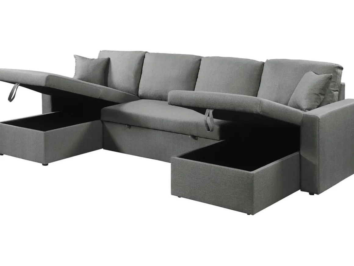 Canapé d'angle panoramique convertible en tissu "Alain" - 4 places - Gris